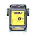 Top-down view of Rato R8000iE 7.5kW inverter generator highlighting the yellow fuel tank with black cap, warning labels, rugged dual wheels, and protective frame. Designed for reliable heavy-duty power generation in both residential backup and outdoor applications.