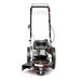 Rear view of the Rato RCV22 high wheel trimmer showing wide tread wheels, durable steel frame, and 22-inch cutting path with dual trimming lines. Petrol-powered walk-behind string trimmer designed for heavy-duty grass, weeds, and rough terrain maintenance.