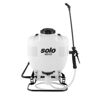 Solo 425LC 15-litre manual backpack sprayer with durable white tank, black wand, and ergonomic frame. Ideal for spraying herbicides, pesticides, and fertilizers in large gardens, farms, and landscaping applications. Made for professional use.