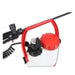 Top view of the Solo Eazy 206Li 6-litre battery-operated sprayer showing the red handle, large screw cap, pressure unit, and trigger nozzle with coiled hose. Designed for convenient garden spraying and precise liquid application.