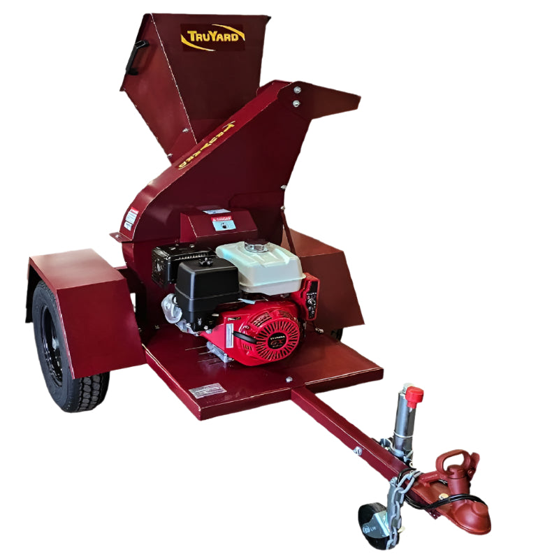 The Truyard C100 Chipper with Honda GX390 Keystart is road towable and ideal for heavy-duty use. It features electric start, chips branches up to 100mm, and offers powerful performance with mobility for professional or large-scale property clean-ups.