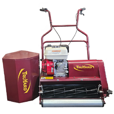 The Truyard RM52200 Pro delivers a flawless 21" cut with a 10-blade reel and Honda GX200 engine. Built tough with steel construction and split rollers, it's self-propelled, smooth to operate, and perfect for large lawns needing a precision finish.